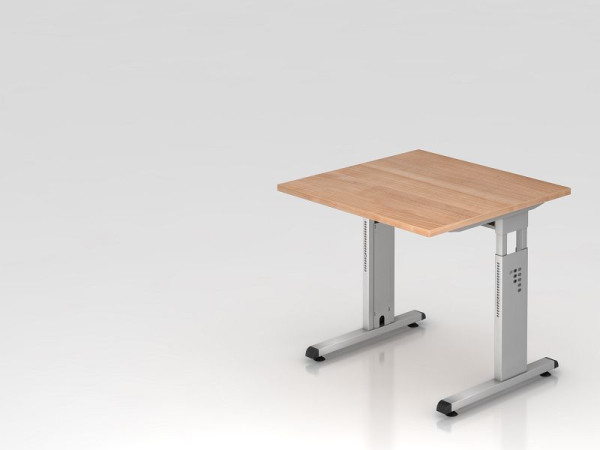 Hammerbacher bureau C-poot 80x80cm walnoot/zilver, werkhoogte 65-85 cm, VOS08/N/S