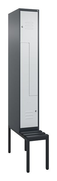 C+P Z-Spind Classic PLUS, mit untergebauter Sitzbank, 2 Abteile, 2120x300x815mm, 7016/7035, Zylinderschlösser, 0800537-102 S10058