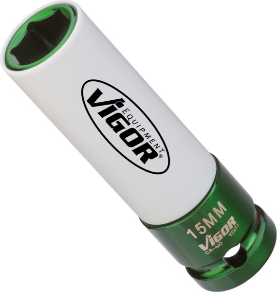 VIGOR slagmoersleuteldop, hol vierkant 12,5 mm (1/2 inch), buitenzeskantprofiel, 15 mm, V2471