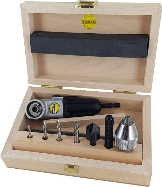 Famag 90fix set compact met hoekschroef, spiraalboren Ø 3, 4, 5, 6 mm, verzinkboor & boorhouder, executie: hout, 1598.757.00