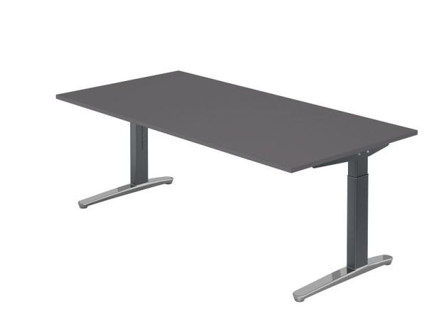 Hammerbacher bureau C-poot 200x100cm grafiet/grafiet (gepolijst), rechthoekige vorm, VXB2E/G/GC