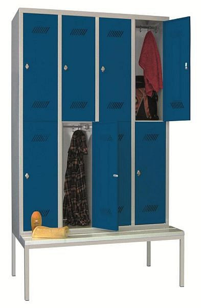 Pavoy Kleiderschrank mit Sitzbank 2150/500/1200, 4b x 2h, Zylinderschloss, Abteilbreite 300, PVC-Leisten, 60205-423-031-716303