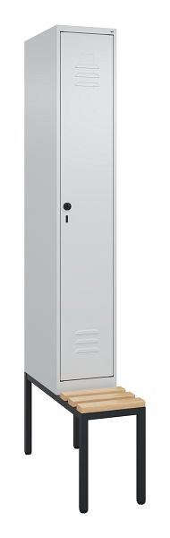 C+P luierkastje Classic PLUS, met onderbank, 2120x300x815mm, 7035/7035, draaibare sluiting, beuken zitlat, 0800507-10 S10011