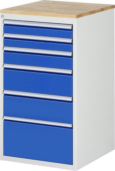 RAU ladekast serie 7000, massief beukenhouten blad, 6 x lade maten L 2xH90, 1xH120, 2xH180, 1xH270 mm, 580x1035x650 mm, 03-L7.7A-B.11