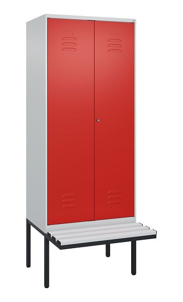 C+P Umkleidespind Classic PLUS SW, 2 Abteile, 2120x800x815mm, 7035/3020, Zylinderschloss, Untergestell & Sitzfläche, 0800427-22 S10017