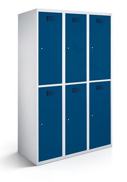 KEMMLIT garderobekast met 3 vakken en 6 deuren 30cm met gesloten bodem, gentiaanblauw 5010, draaibare sluiting, 100301