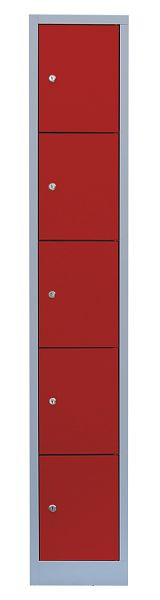 Lüllmann stalen compartimentenkast, 1800 x 315 x 500 mm, lichtgrijs/vuurrood, 520514