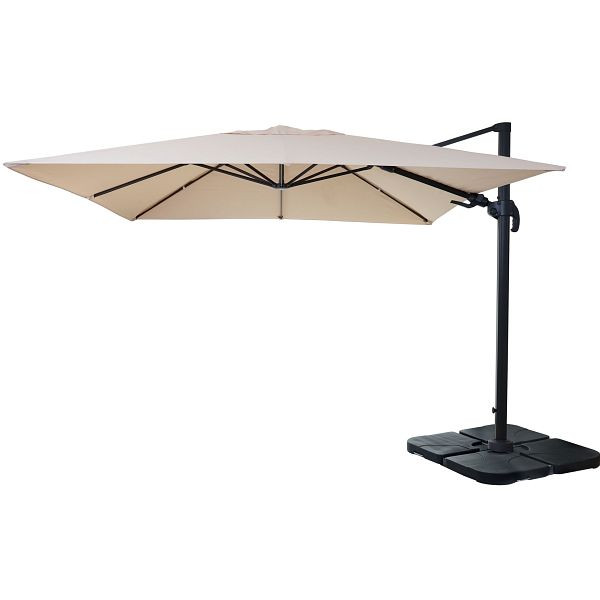 Mendler gastronomie verkeerslichtparaplu HWC-A96, 3x3m (Ø4,24m) draaibaar, polyester aluminium/staal 23kg, creme met standaard, 153394+31831