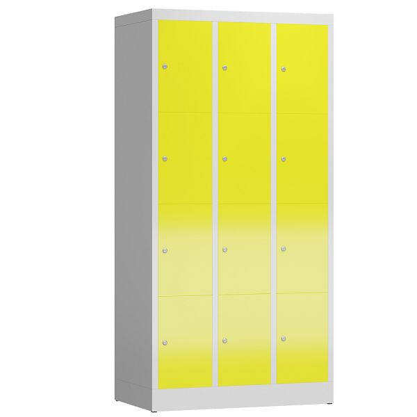 Lüllmann ClassiX lockerkast, 3 compartimenten met elk 4 compartimenten, 1800 x 870 x 500 mm, lichtgrijs/zinkgeel, X-520436