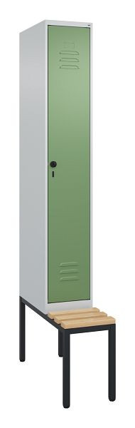 C+P luierkastje Classic PLUS met middenwand, bank, 2120x300x815mm, 7035/6011, draaibare sluiting, beuken zitlat, 0800507-10F S10006