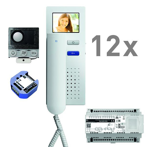 TCS video inbouw brievenbus, 12 woonunits, ingebouwde luidspreker ASI12000 + 12x deurtelefoon IVH3222, besturingsapparaat + video 2-draads zender, PVIH120/001