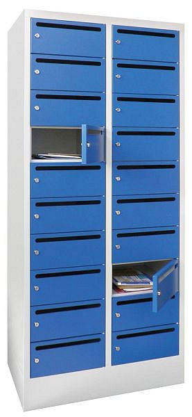 Pavoy Schließfachschrank mit Sockel 1850/500/600, 2b x 10h, Zylinderschloss, Abteilbreite 300, Briefschlitz 20 mm, 61265-203-441-910