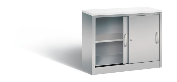 C+P dressoir met schuifdeuren Acurado, H720xB1000xD400mm, kleur: wit aluminium, beugelgreep, 2 niveaus, 5725-00 S10069