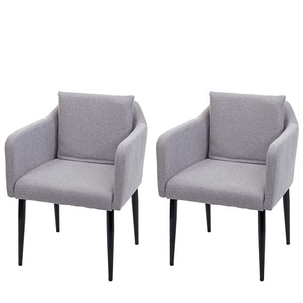Mendler set van 2 eetkamerstoelen HWC-H93, keukenstoel, fauteuil, stof/textiel lichtgrijs, 74738