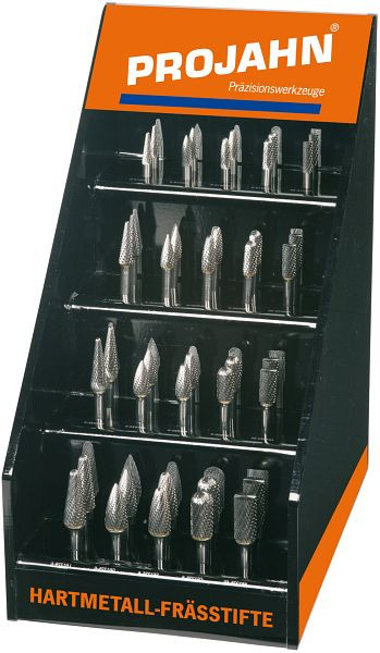 Projahn stiftfrezen HM, 40 stuks in de presentatiedisplay, elk 2x vorm B, C, F, G, L diameter 6.0, 8., 70298