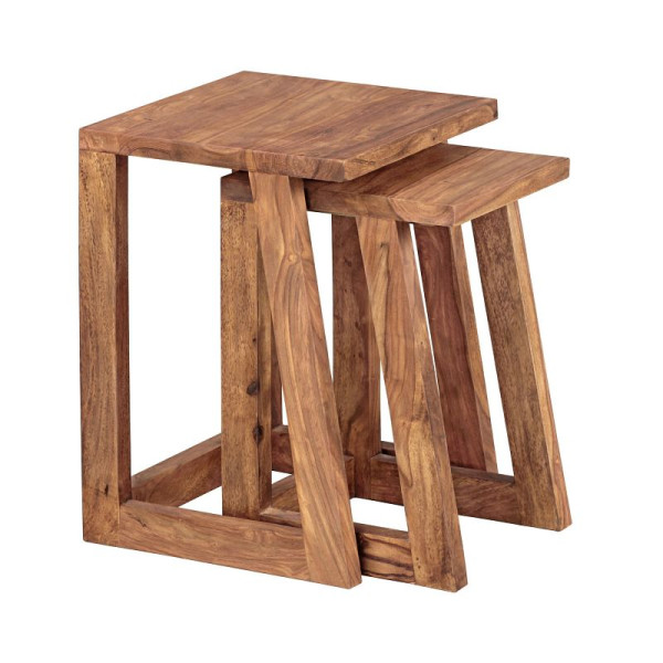 Wohnling set van 2 MUMBAI massief hout sheesham design, vierkant, landhuisstijl, WL1.779