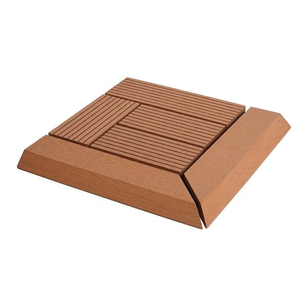 Mendler WPC hoekvloertegel Rhone + finish, houtlook terras, 30x30cm Premium, hoek, teak offset, 77627