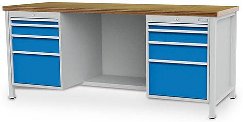 Bedrunka + Hirth box werkbank serie 2000 R18-24, 100 kg, rechts 4 lades 1x 50,1x 100, 1x 150, 1x 300 mm, 2000 x 750 x 859 mm, 03.19.28V