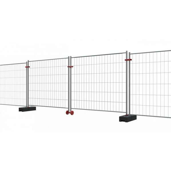 Schake bouwhek poortsysteem SET, 2x verrijdbaar bouwhek "Profi", 2x rubberen rollen, 2x bouwhek scharnieren, 2x draaipoort loopring, 1x bouwhek slot, 3B2023TOR-SET
