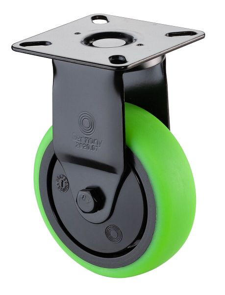 BS Castors Bokwiel zwart, thermoplastisch rubber wiel groen, velg zwart, kogellager, plaat, diameter: 75 mm, verpakking: 4 stuks, A810.A85.075.04