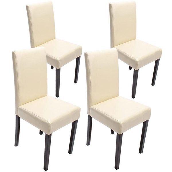 Mendler set van 4 eetkamerstoelen stoel keukenstoel Littau, leer, creme donkere poten, 24484