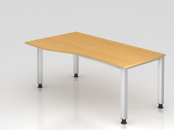 Hammerbacher bureau 4-poots vierkant 180x100/80cm beuken, vrije vorm, links of rechts te monteren, VQS18/6/S