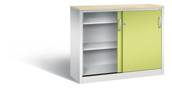 C+P dressoir met schuifdeuren Acurado, H1000xB1200xD400mm, kleur: lichtgrijs / virid green, beugelgreep, 2046-00 S10258