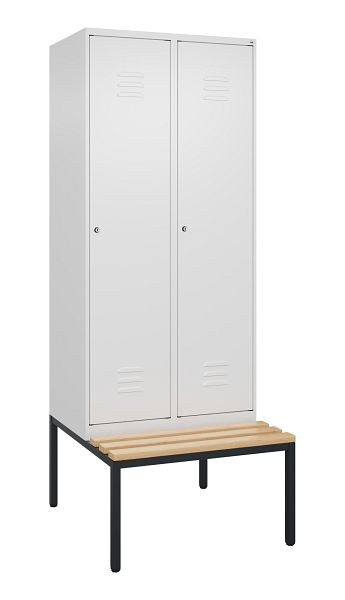 C+P luierkastje Classic PLUS met middenwand, bank, 2 vakken, 2120x800x815mm, 9016/9016, cilindersloten, beuken zitlat, 0800507-22F S10058