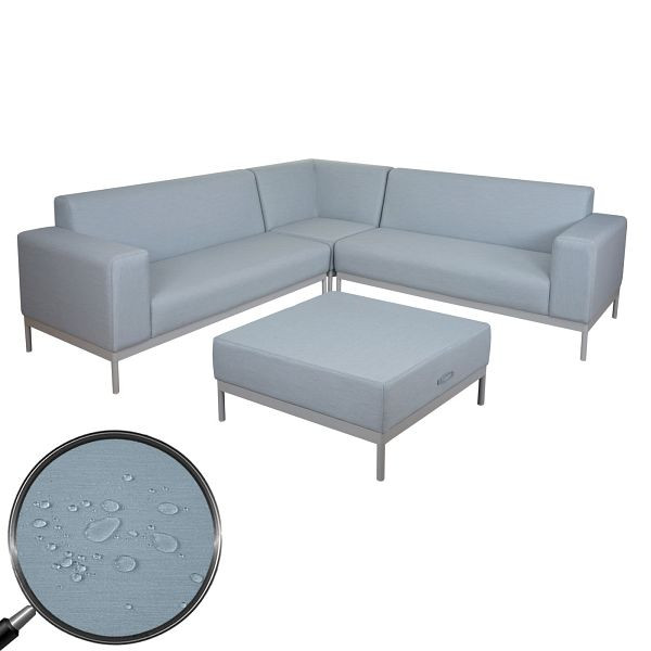 Mendler hoekbank HWC-C47, bank lounge bank bank, stof/textiel binnen waterafstotend, blauw zonder plank, 58493+58494+58495+1