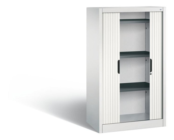 C+P dressoir met rolluik Omnispace, H1345xB800xD420mm, kleur: lichtgrijs/verkeerswit, verzonken greep, 3 niveaus, 3221-00 S10086