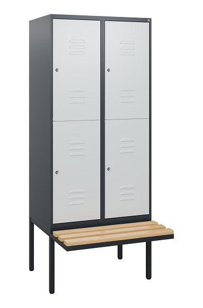 C+P dubbeldekskast Classic PLUS, 2 vakken, 1950x800x815mm, 7016/7035, cilindersloten, beukenhouten zitlat, bank, 0803405-22 S10043