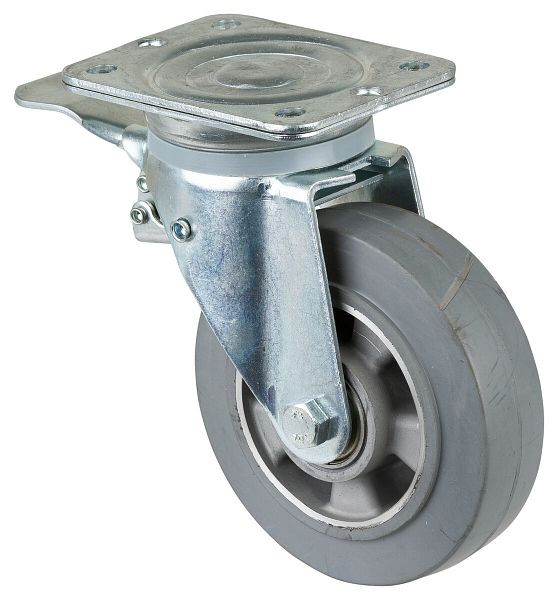 BS Rolls Zwaarlastwiel met rem, breedte 50 mm, Ø160 mm, tot 300 kg, grijze elastische banden, aluminium wiellichaam, kogellagers, N120.B83.160