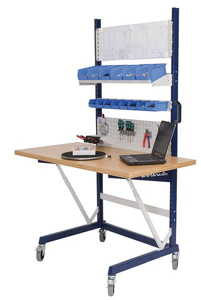 Bedrunka + Hirth werkraster-Mobil Enkelzijdig met werkblad, 2x geperforeerde wand, 1x containerdrager Afmetingen in mm (BxDxH): 1500 x 800 x 2198, 07.8310.50