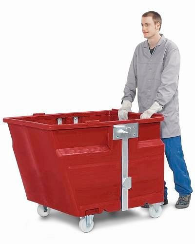 DENIOS kantelbak PolyMaxx gemaakt van polyethyleen (PE), met wielen, rood