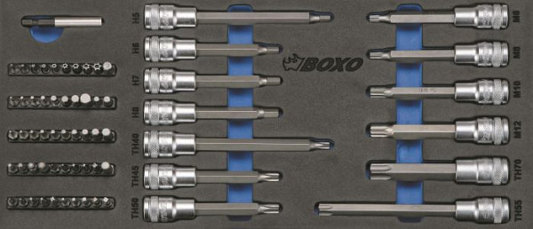 Boxo 1/2" dopsleutel- en bitset, 64 stuks, VE: 10 stuks, BX015A