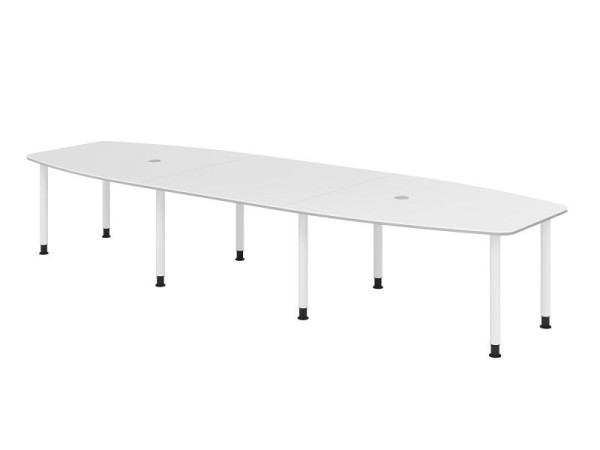 Hammerbacher vergadertafel KT40C, 400 x 130 cm, blad: wit, 25 mm dik, 2 mm duorand, 8-poots frame wit, werkhoogte 72-74 cm, VKT40C/W/W