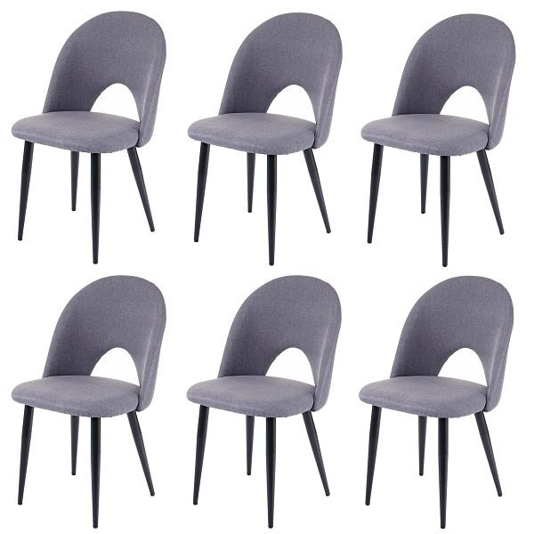 Mendler HWC-D73 set van 6 eetkamerstoelen, keukenstoelen, stof/textiel, donkergrijs, 64206+64210