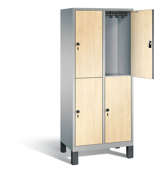 C+P locker dubbeldekker Evolo, H1850xW810xD500mm, kleur: wit aluminium / Donau esdoorn decor, 48310-22 S10288