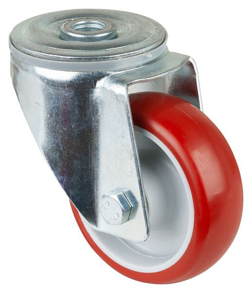 BS-rollen transportrol, wielbreedte 28 mm, wiel-Ø 80 mm, draagvermogen 125 kg, rood polyurethaan loopvlak, rollager, VE = 2 stuks, L101.B31.080