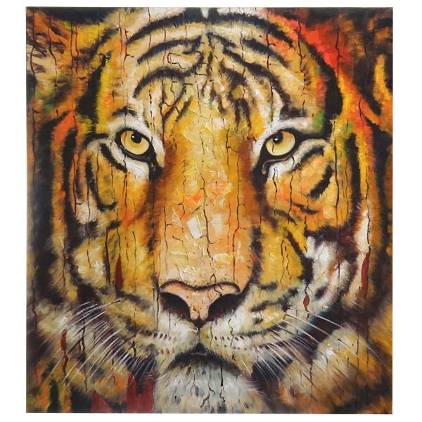 Mendler olieverfschilderij tijger, 100% handgeschilderde muurschildering XL, 100x90cm, 44748