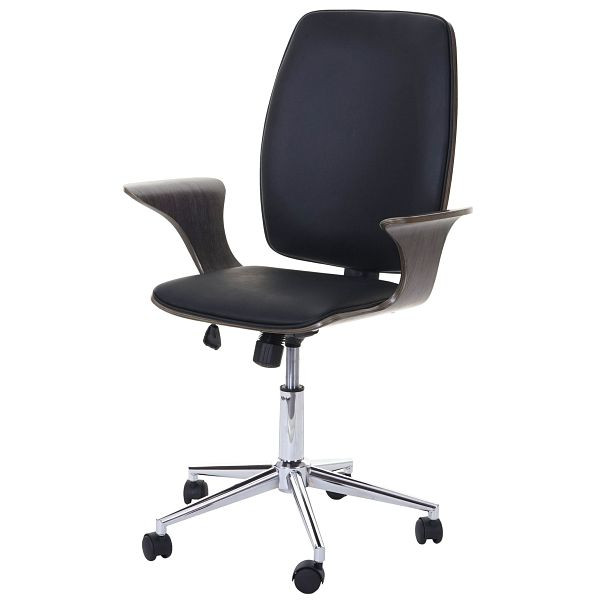 Mendler bureaustoel HWC-C54, executive bureaustoel, gebogen hout kunstleer, grijs, zwarte bekleding, 62876