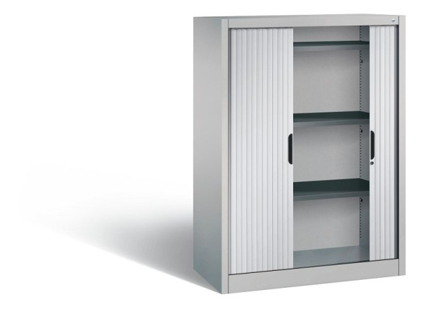 C+P dressoir met rolluik Omnispace, H1345xB1000xD420mm, kleur: wit aluminium, verzonken greep, 3 niveaus, 3222-00 S10038