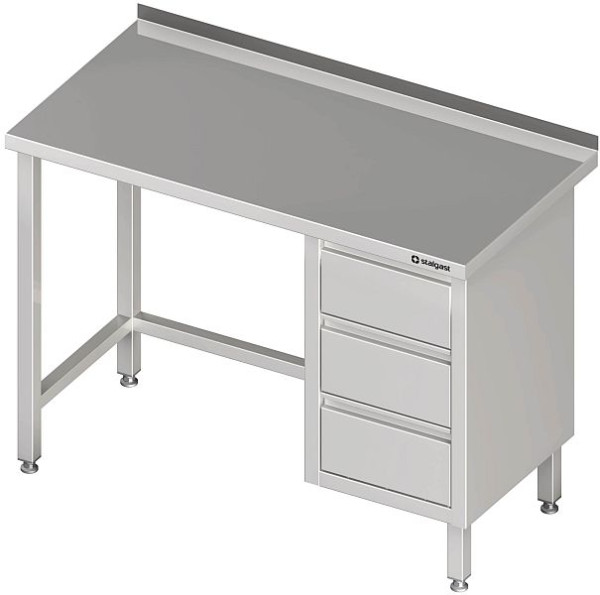 Stalgast Arbeitstisch ohne Grundboden, 1500x700x850 mm, mit 3er Schubladenblock rechts, ohne Aufkantung, verschweißt, VAT15708R