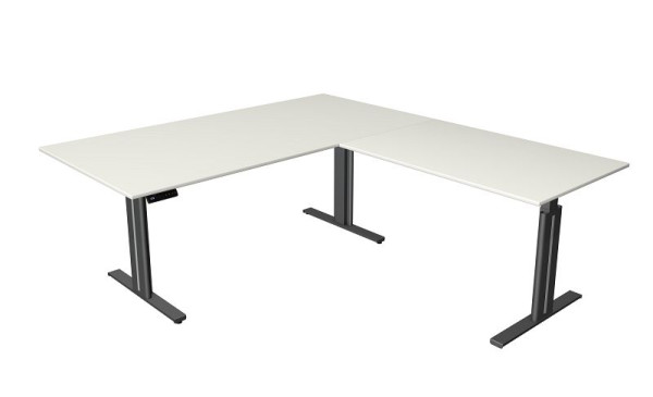 Kerkmann zit-statafel B 2000 x D 800 mm, met aanbouwelement 1200 x 800 mm, elektrisch in hoogte verstelbaar van 720-1200 mm, met geheugenfunctie, wit, 10325110