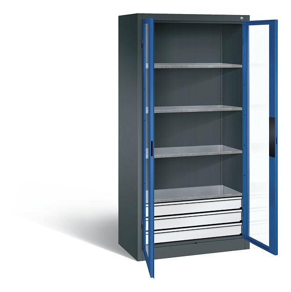C+P gereedschapskast Acurado, H1950xW930xD500mm, kleur: antracietgrijs / gentiaanblauw, verzonken handgreep, 8921-5532 S10000