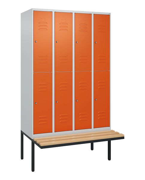 C+P dubbeldekskast Classic PLUS, 4 vakken, 2120x1200x815mm, 7035/2004, cilindersloten, beukenhouten zitlatten, zitting, 0803407-40 S10182