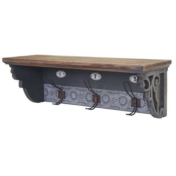 Mendler wandkapstok HWC-A43, wandhaak, massief dennenhout vintage 22x60x18cm, 57078