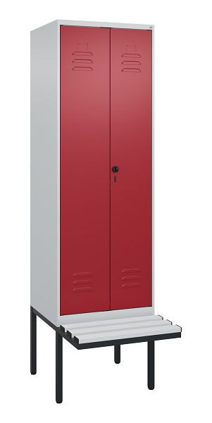 C+P Umkleidespind Classic PLUS, Doppel-Spind, 2 Abteile, 2120x600x815mm, 7035/3003, Drehriegel, Untergestell & Sitzfläche, 0800427-20P S10031