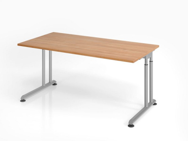 Hammerbacher bureau ZS16, 160 x 80 cm, blad: walnoot, 25 mm dik, ABS dikke rand, rechthoekige vorm, zilver, VZS16/N/S