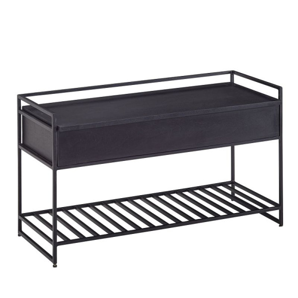 Wohnling bank met opbergruimte 90x52x38 cm mango massief hout / metaal gangbank zwart, schoenenbank met zitting klein, WL6.587